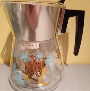 Douglas Glass Coffee Percolator 22k Gold Turquoise Pine Cone 8 c New Old Stock